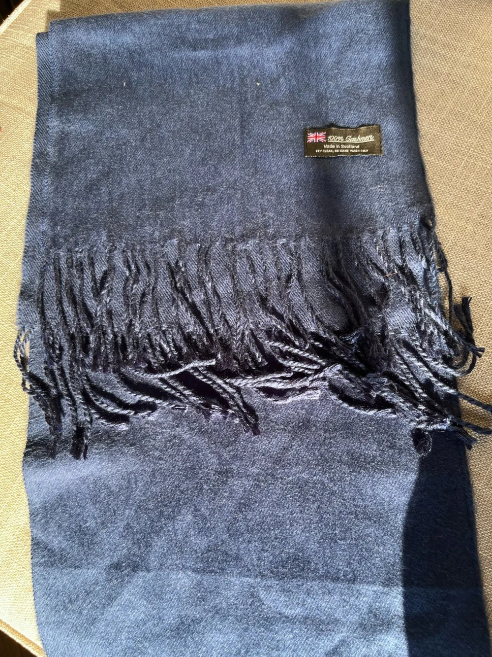 Deep Blue Fringed Scarf 100% Cashmere Scarf